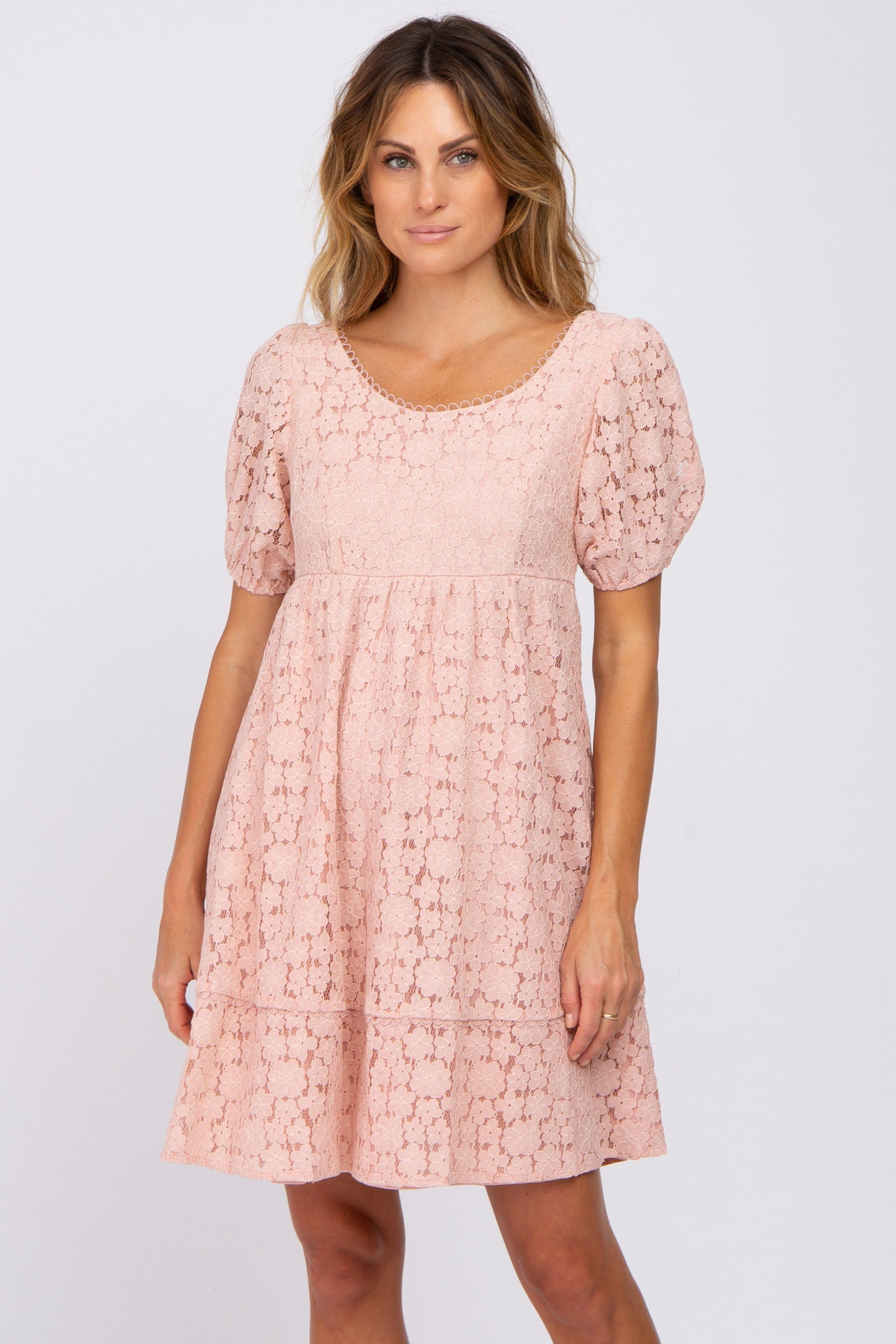 Pink Floral Lace Short Sleeve Dress sold by Pinkblush