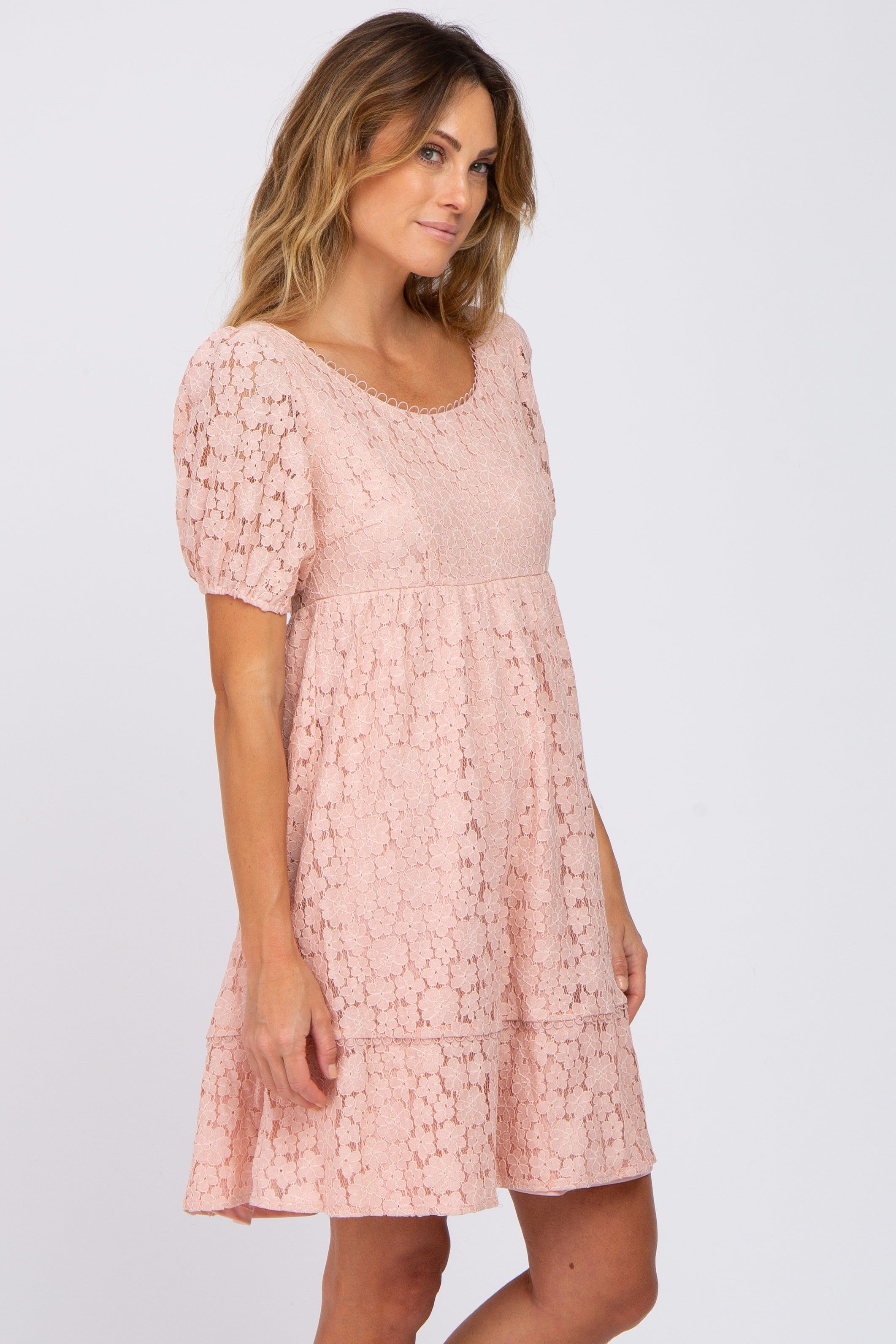 Pink Floral Lace Short Sleeve Dress sold by Pinkblush product image thumbnail 2