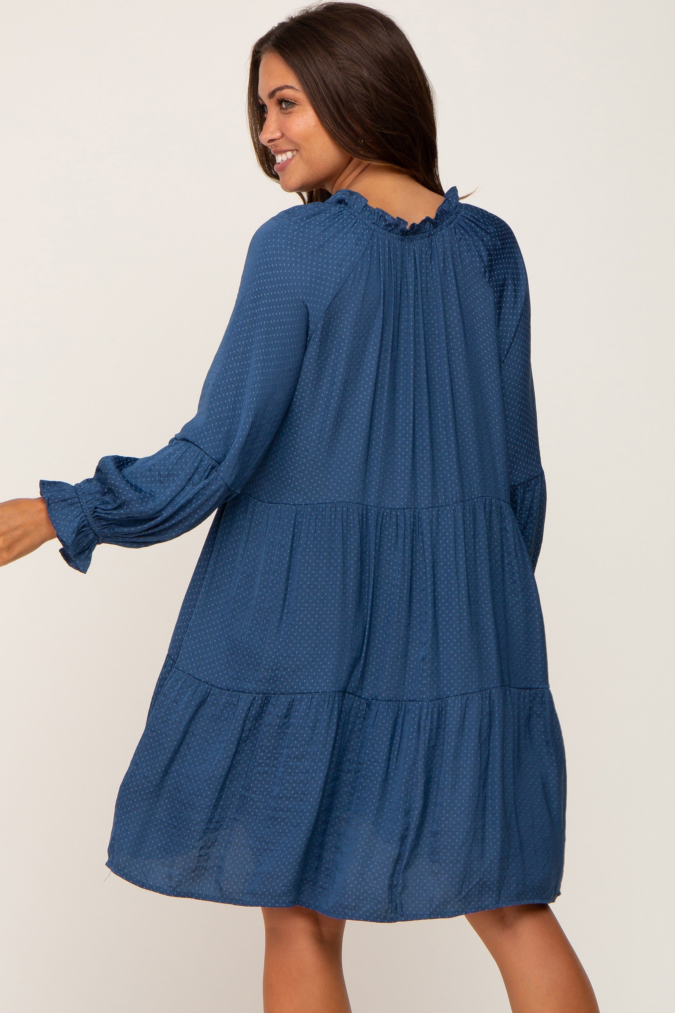 Navy Dotted Tiered Maternity Dress sold by Pinkblush product image thumbnail 3