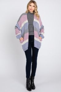 Multi-Color Striped Open Knit Cardigan sold by Pinkblush