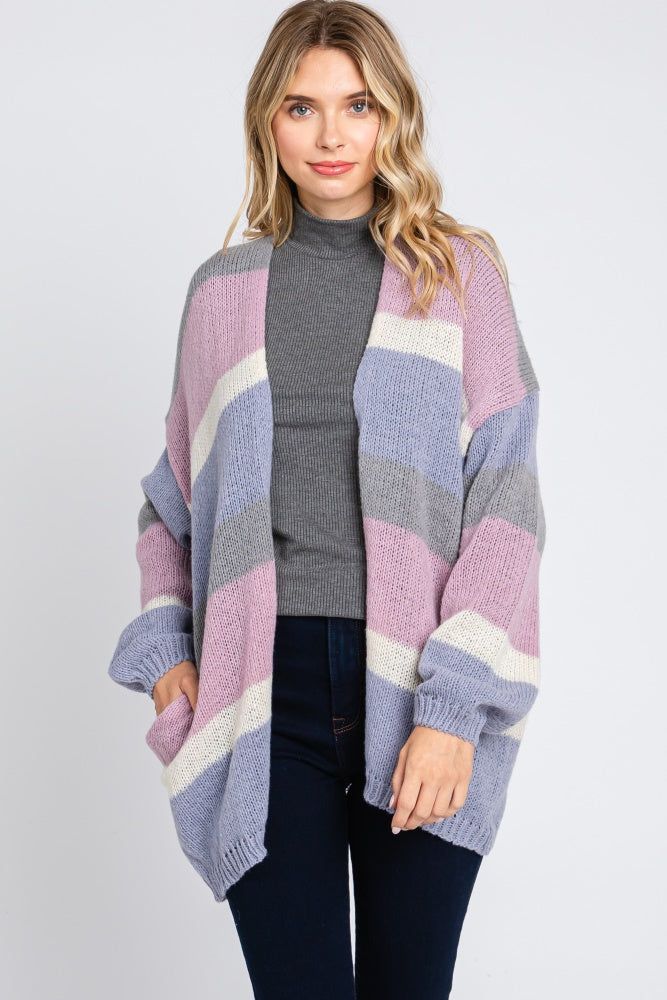 Multi-Color Striped Open Knit Cardigan sold by Pinkblush