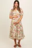 Cream Floral V-Neck Tiered Maternity Midi Dress sold by Pinkblush
