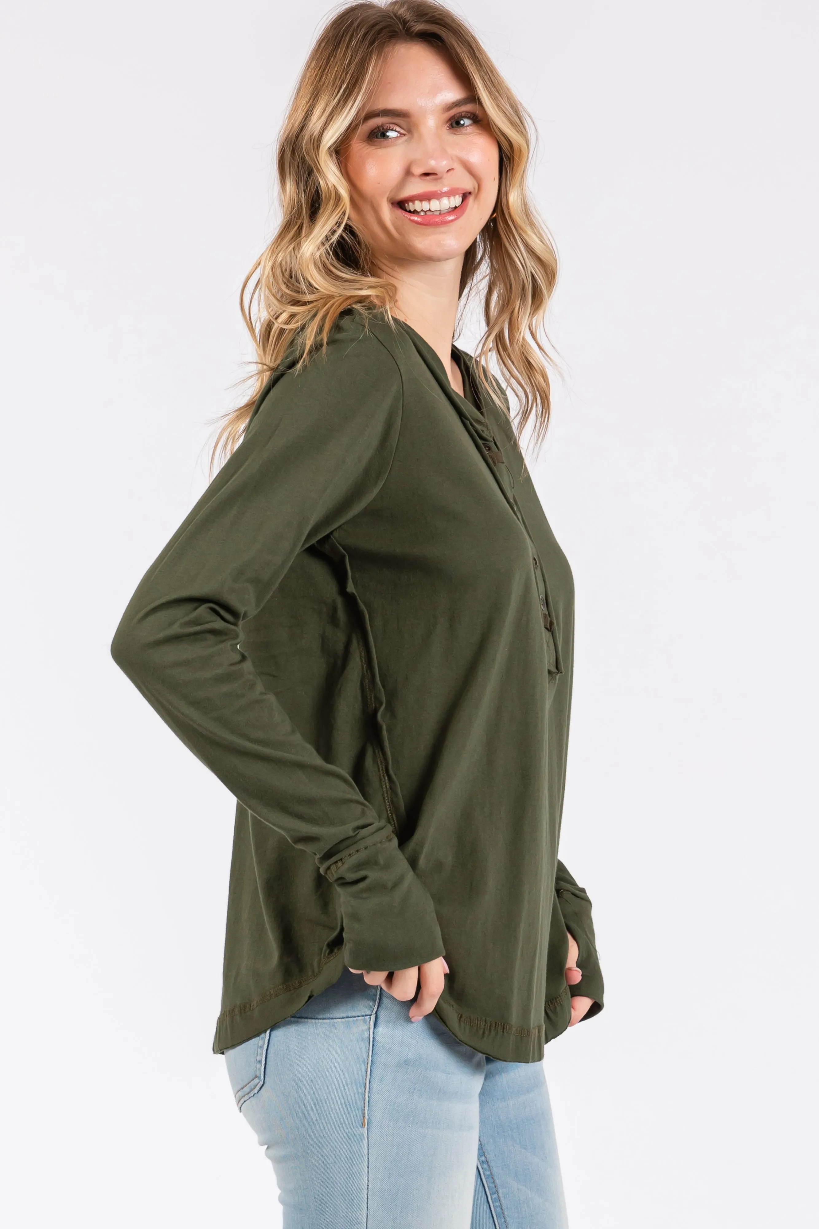 Olive Long Sleeve Exposed Seam Top sold by Pinkblush product image thumbnail 2