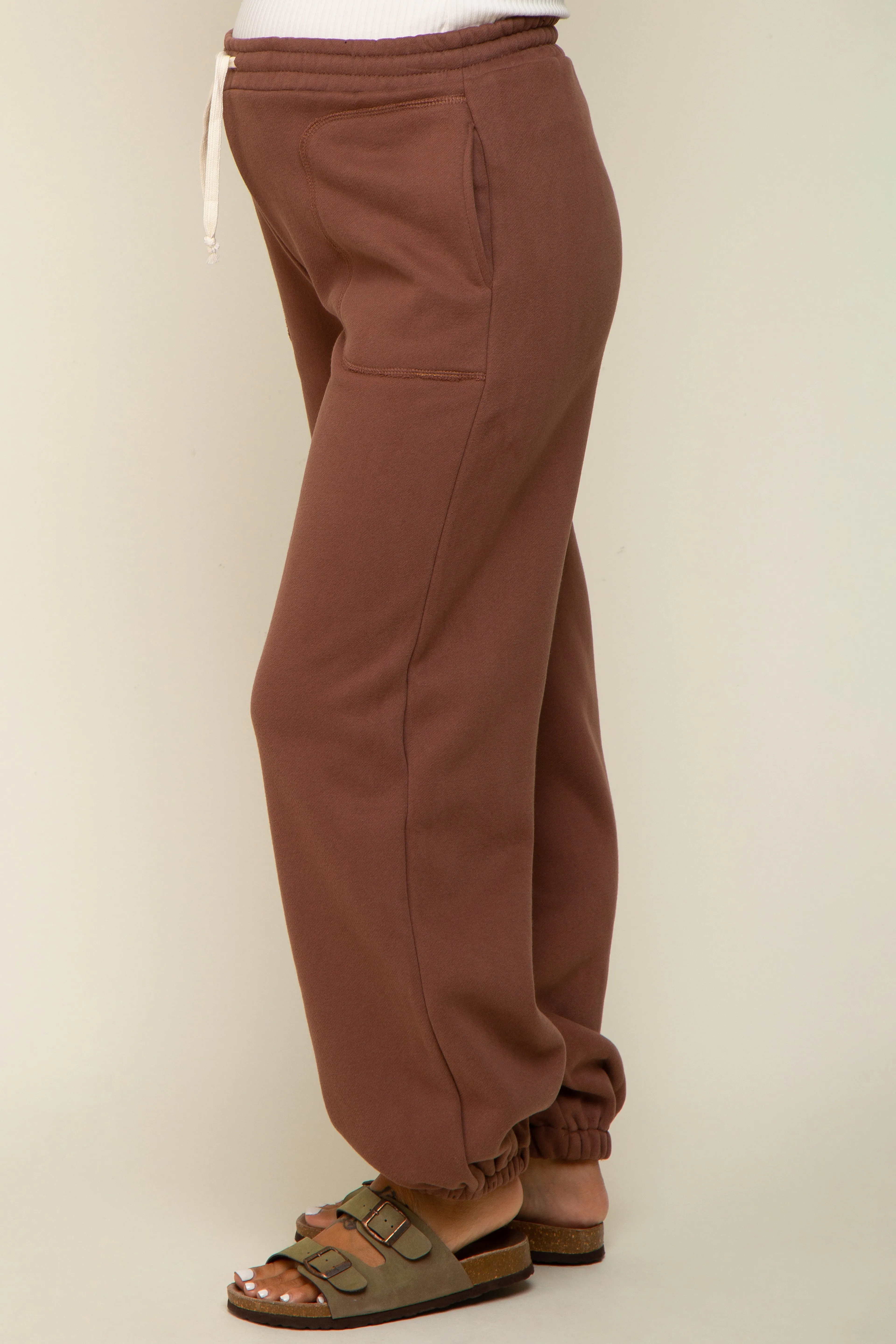 Brown Drawstring Maternity Relaxed Fit Sweatpants sold by Pinkblush product image thumbnail 4