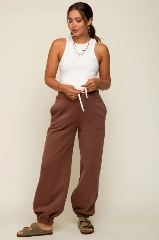 Brown Drawstring Maternity Relaxed Fit Sweatpants sold by Pinkblush