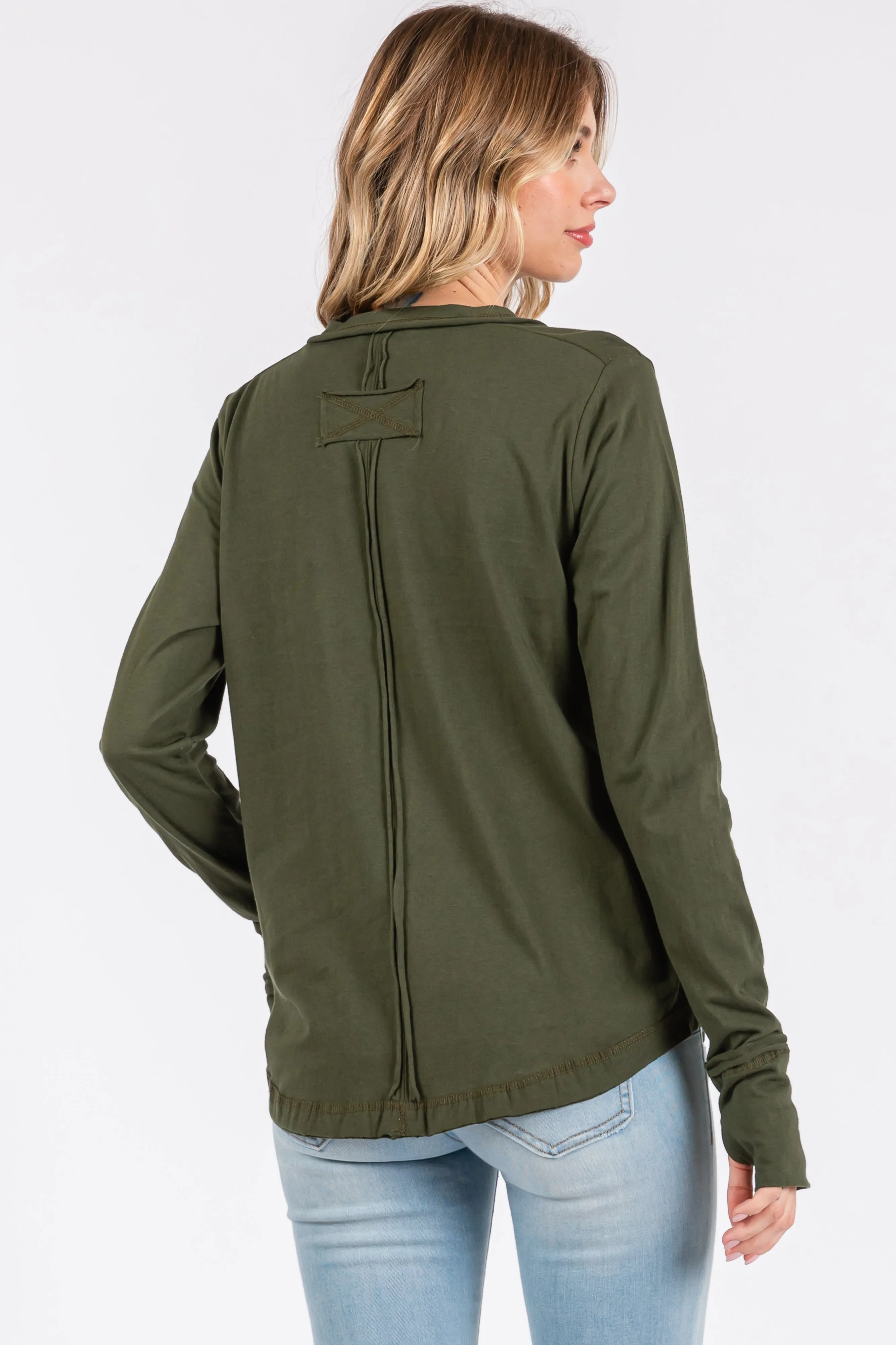 Olive Long Sleeve Exposed Seam Top sold by Pinkblush product image thumbnail 3