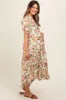 Cream Floral V-Neck Tiered Maternity Midi Dress sold by Pinkblush