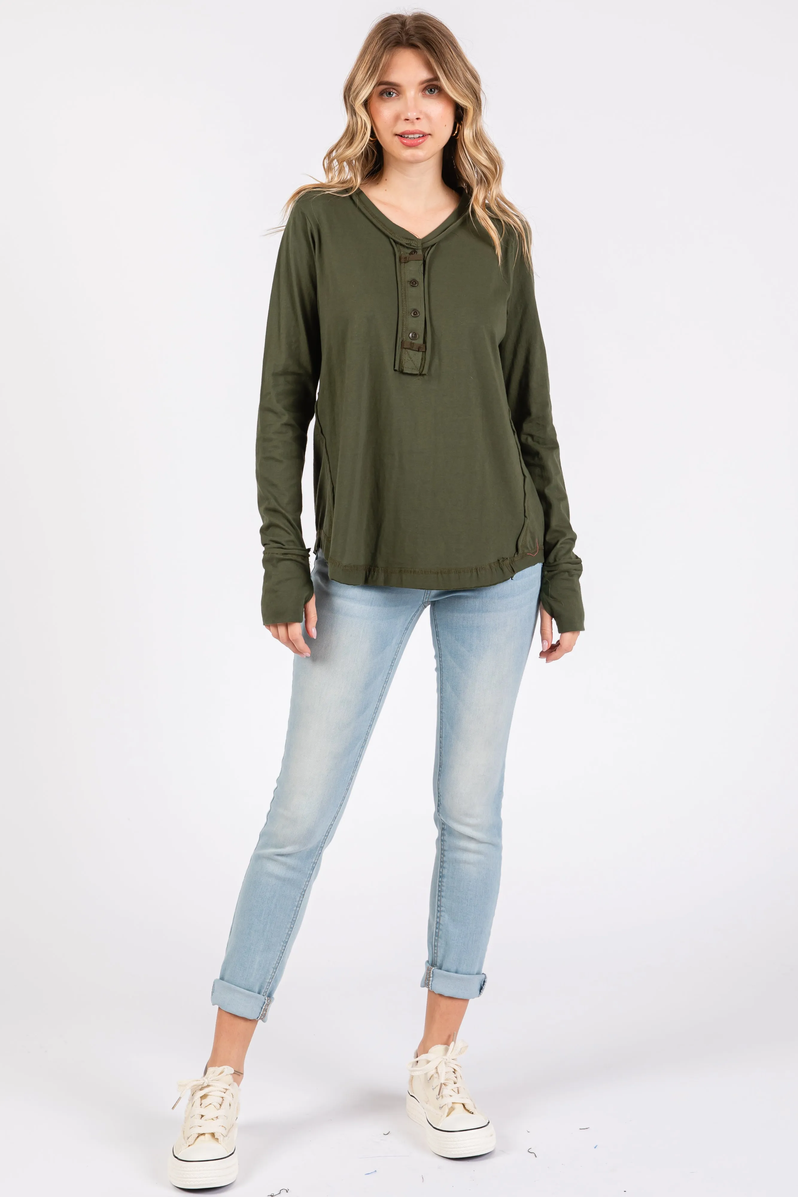 Olive Long Sleeve Exposed Seam Top sold by Pinkblush product image thumbnail 4