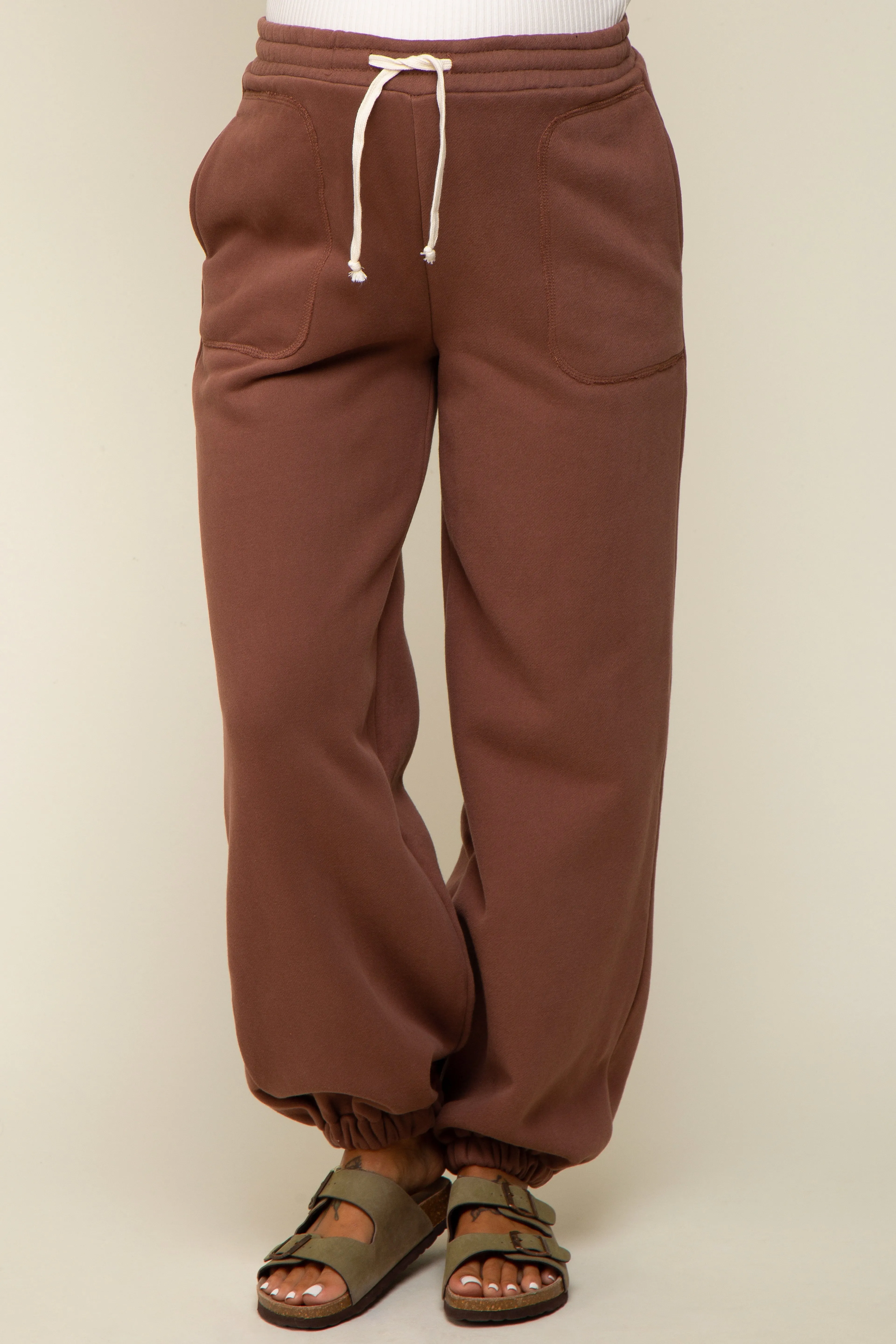 Brown Drawstring Maternity Relaxed Fit Sweatpants sold by Pinkblush product image thumbnail 3