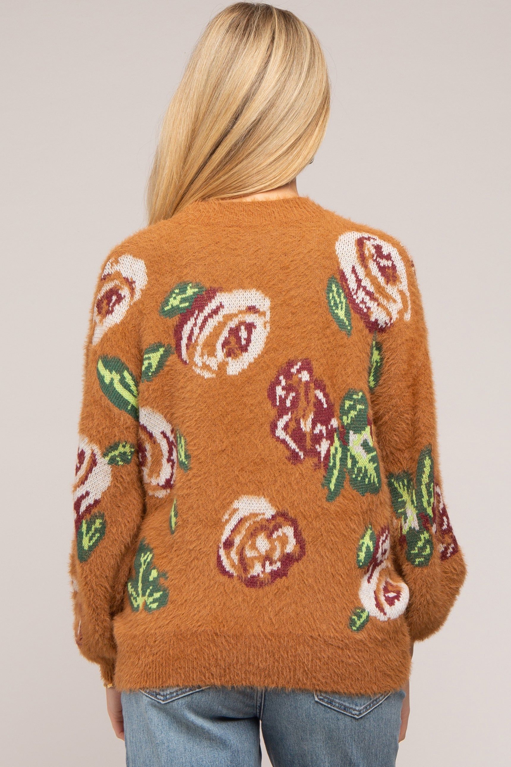 Camel Floral Fuzzy Knit Maternity Sweater sold by Pinkblush product image thumbnail 3