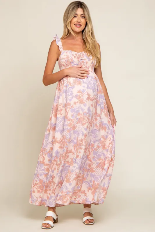 Light Pink Floral Sleeveless Maternity Maxi Dress sold by Pinkblush