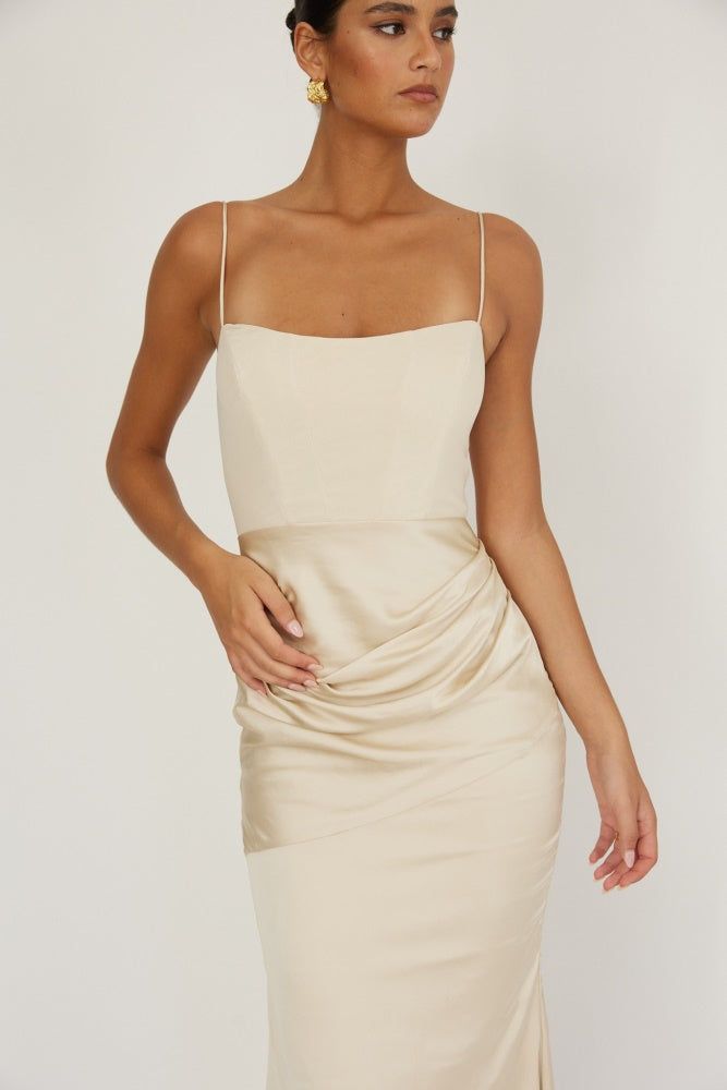 Champagne Two Toned Satin Midi Dress sold by Pinkblush product image thumbnail 3