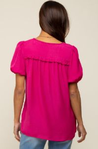 Fuchsia Puff Sleeve Maternity Blouse sold by Pinkblush