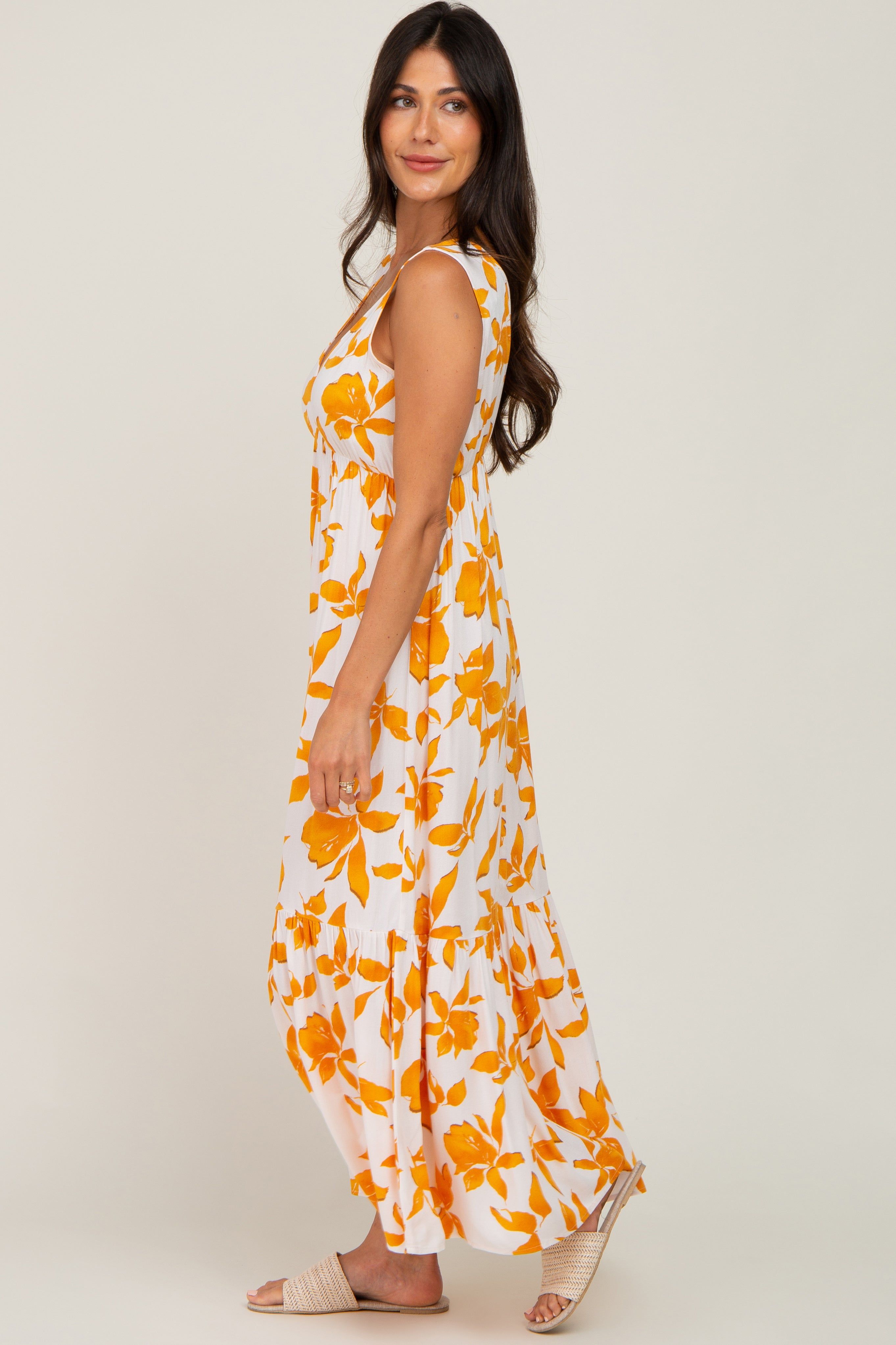 Orange Leaf Print Sleeveless Maxi Dress sold by Pinkblush product image thumbnail 2