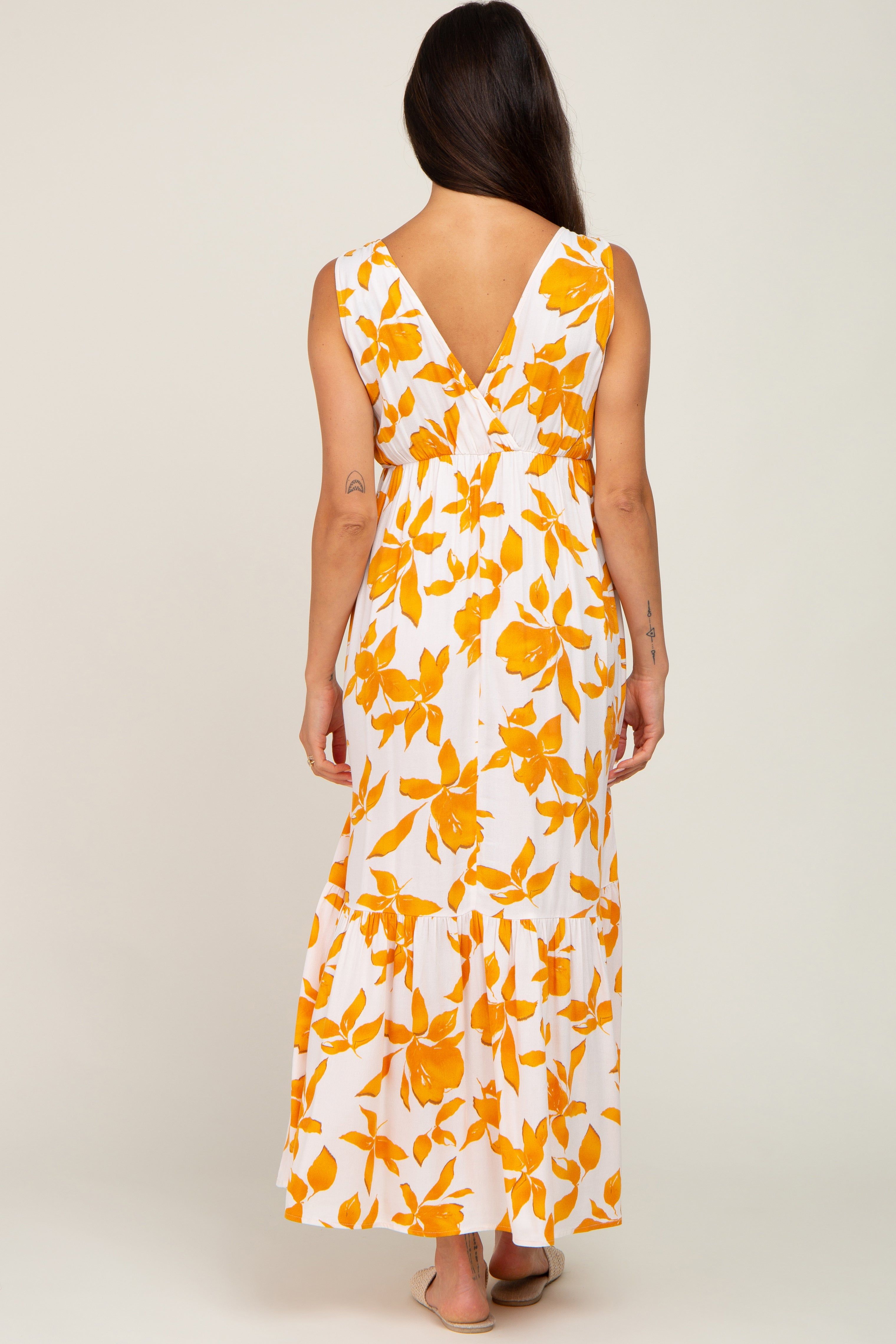Orange Leaf Print Sleeveless Maxi Dress sold by Pinkblush product image thumbnail 3