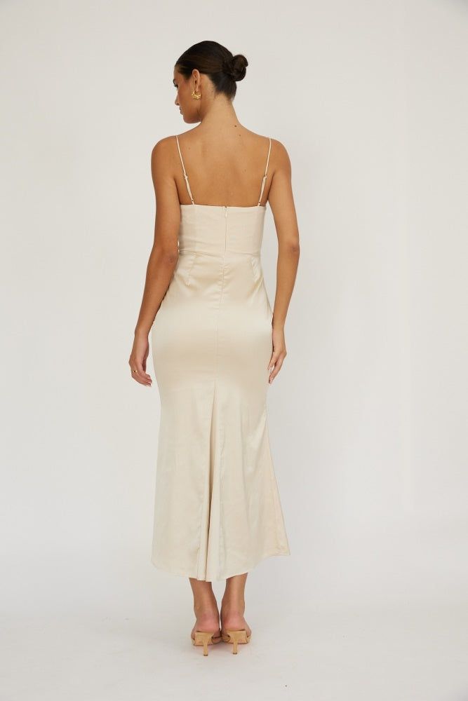 Champagne Two Toned Satin Midi Dress sold by Pinkblush product image thumbnail 2