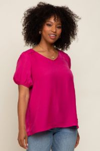 Fuchsia Puff Sleeve Maternity Blouse sold by Pinkblush