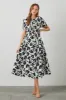 Ivory Floral Smocked Maternity Midi Dress sold by Pinkblush