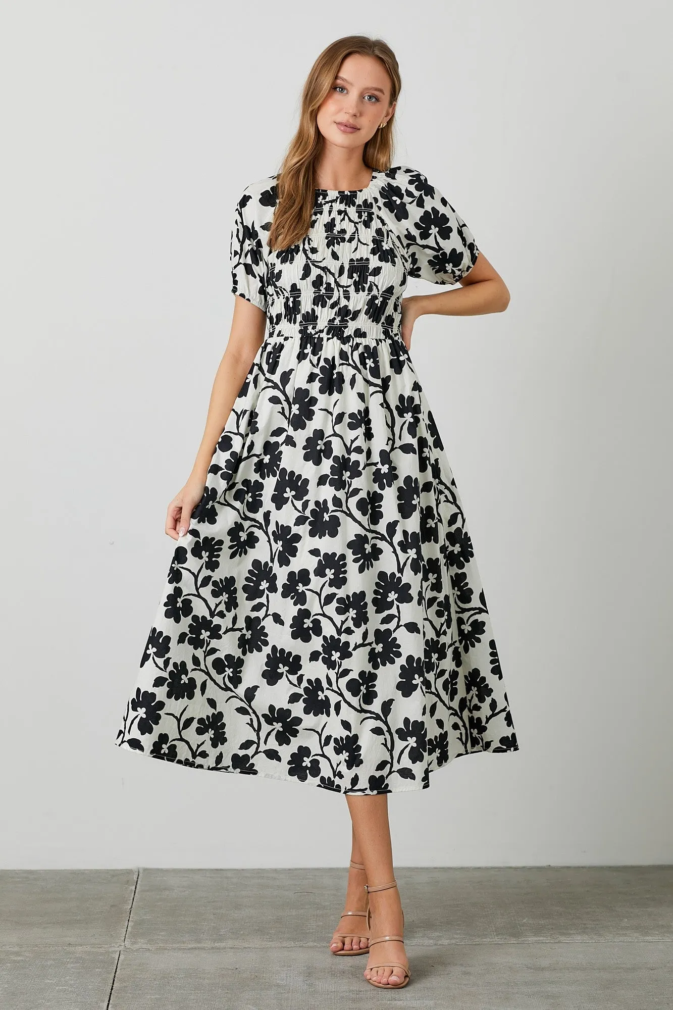 Ivory Floral Smocked Maternity Midi Dress sold by Pinkblush product image thumbnail 5