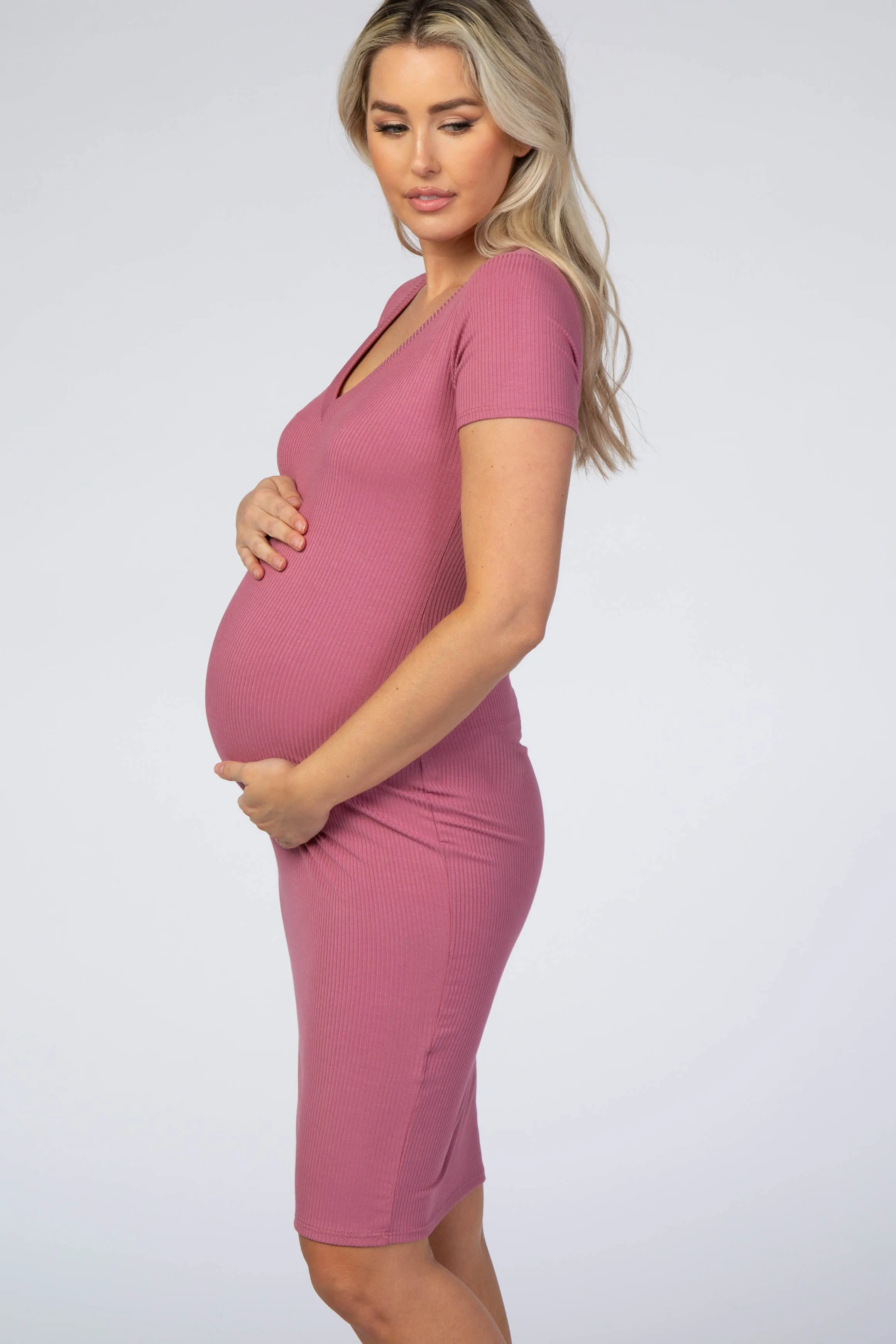 Mauve Ribbed Maternity Dress sold by Pinkblush product image thumbnail 2