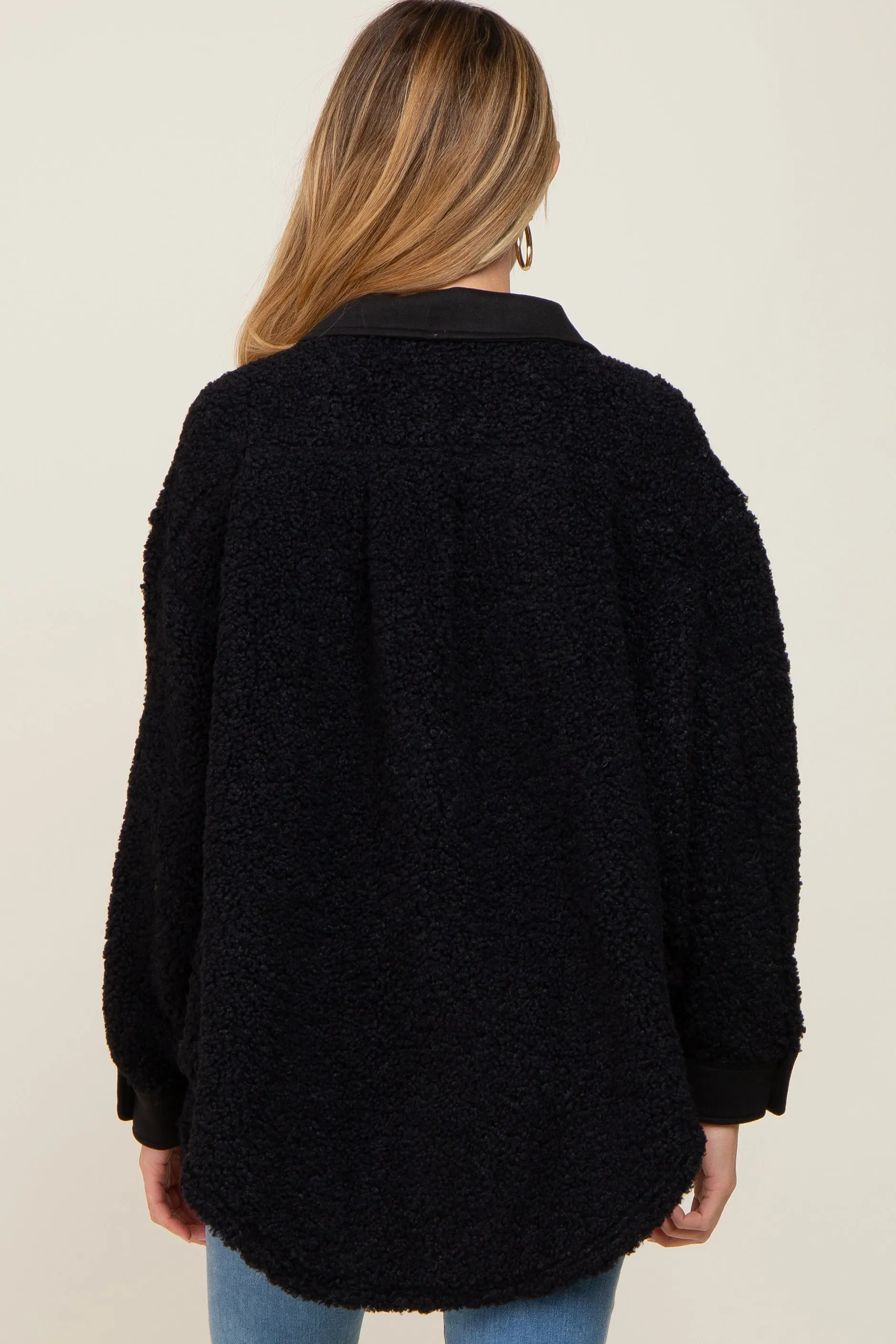 Black Contrast Oversized Sherpa Maternity Coat sold by Pinkblush product image thumbnail 3