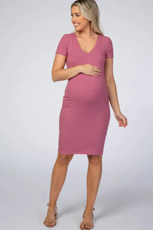 Mauve Ribbed Maternity Dress sold by Pinkblush
