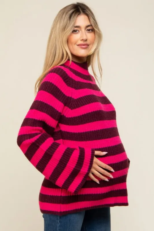 Multi-Color Striped Mock Neck Bell Sleeve Maternity Sweater sold by Pinkblush