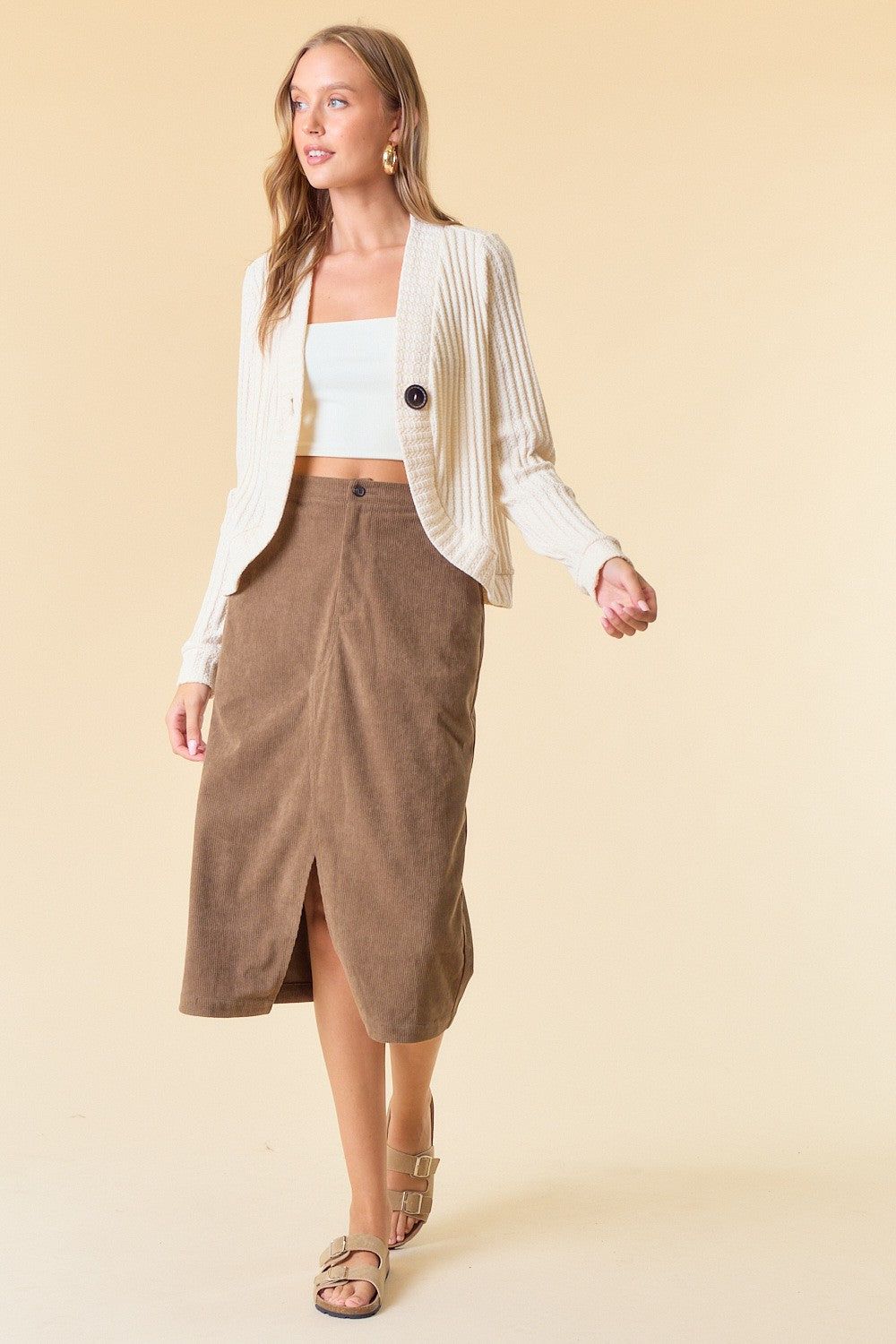 Cream One Button Front Knit Cardigan sold by Pinkblush product image thumbnail 5