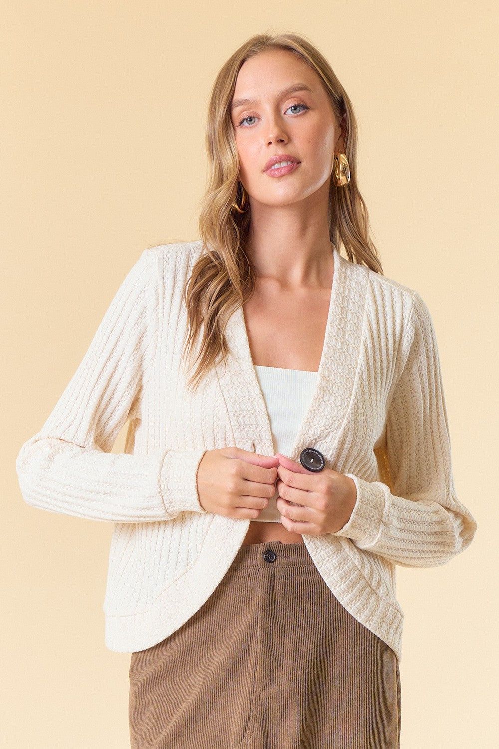 Cream One Button Front Knit Cardigan sold by Pinkblush product image thumbnail 2