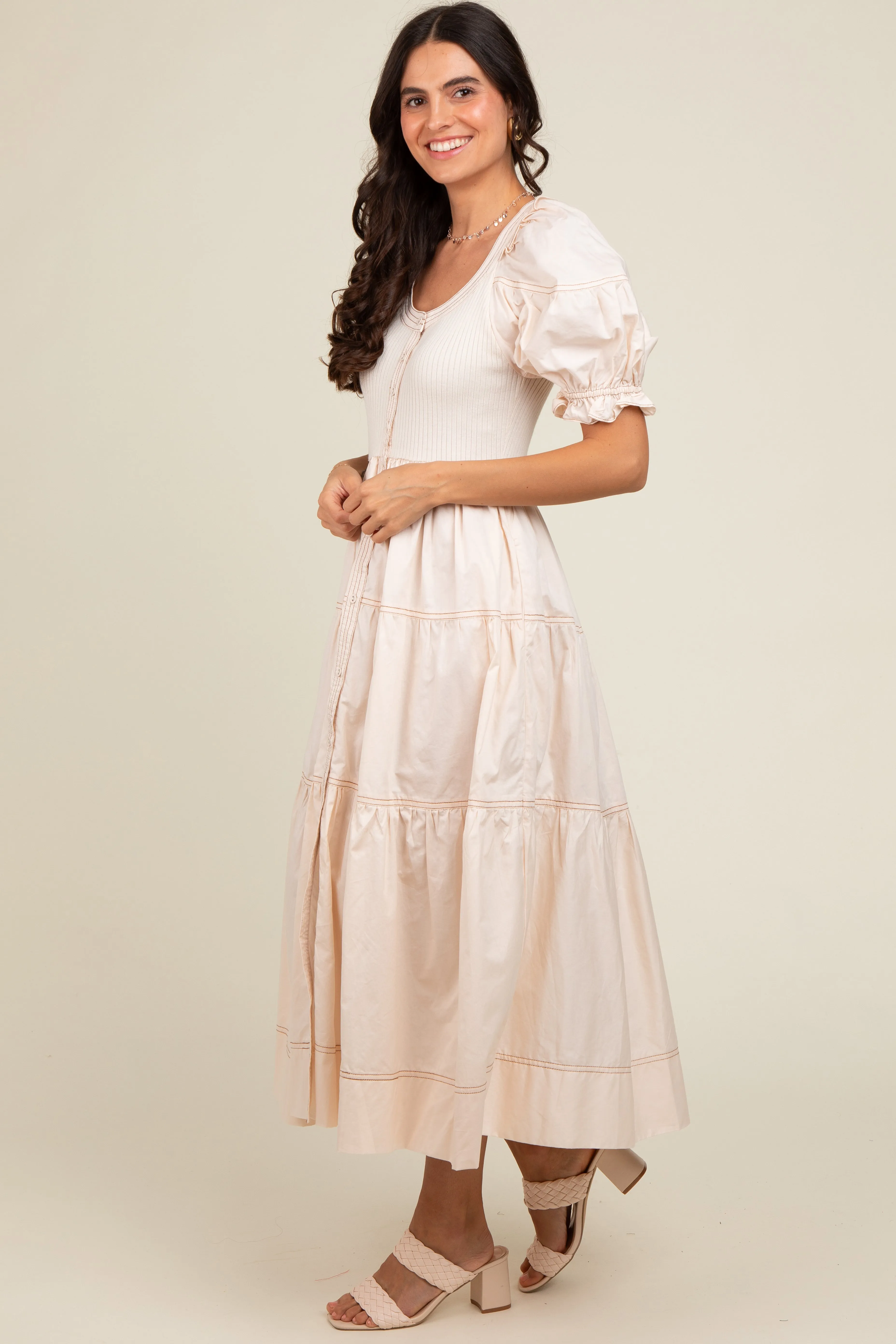 Cream Contrast Top Tiered Midi Dress sold by Pinkblush product image thumbnail 2