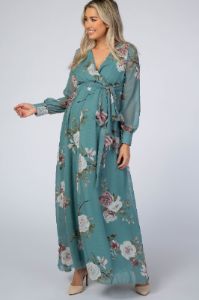 Teal Floral Chiffon Maternity Maxi Dress sold by Pinkblush