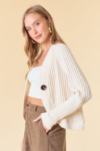 Cream One Button Front Knit Cardigan sold by Pinkblush