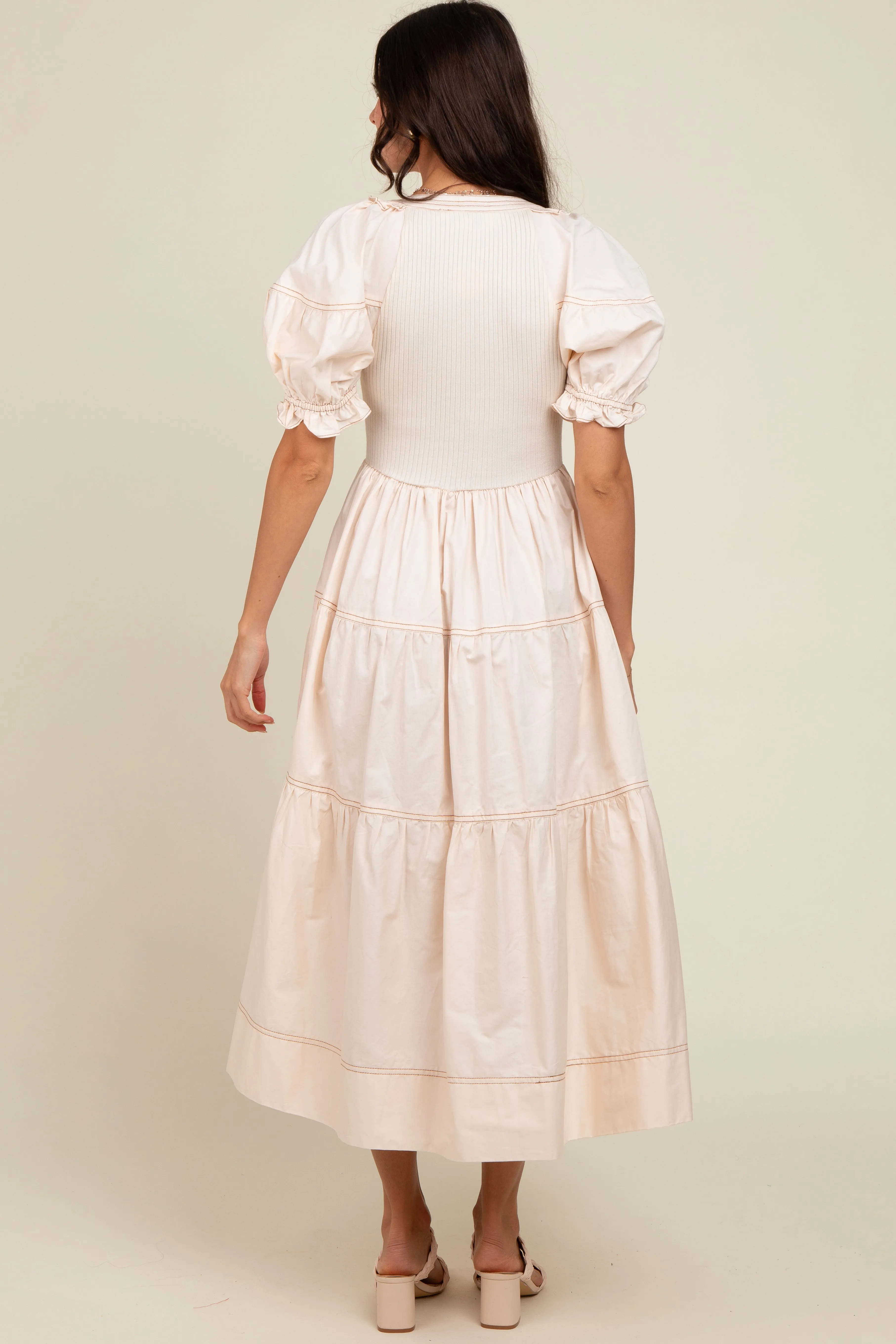 Cream Contrast Top Tiered Midi Dress sold by Pinkblush product image thumbnail 3