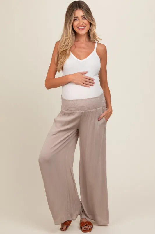 Grey Wide Smock Waist Maternity Pants sold by Pinkblush
