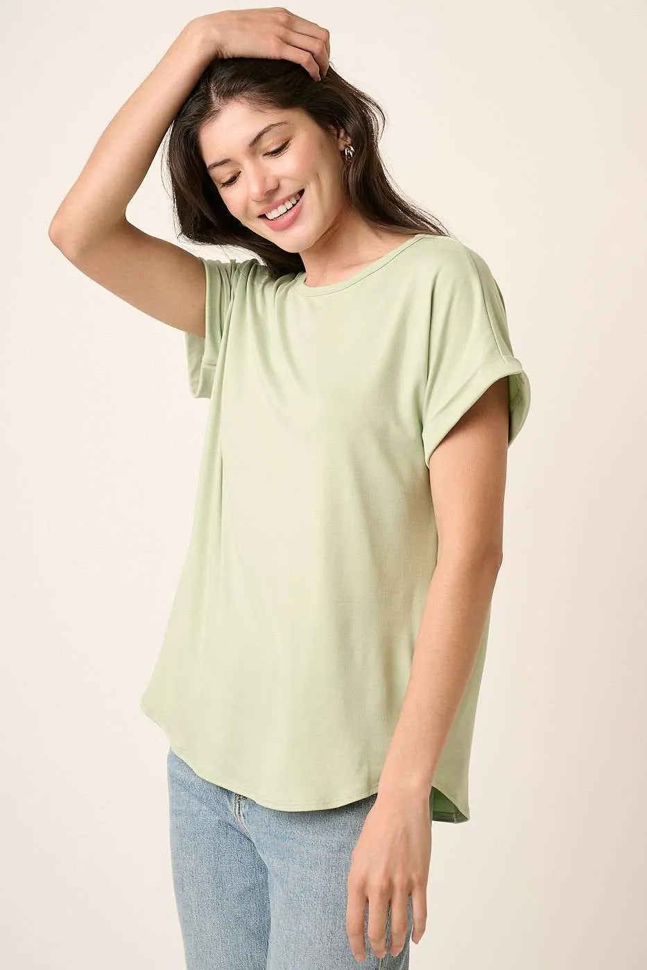 Light Olive Rolled Cuff Short Sleeve Top sold by Pinkblush product image thumbnail 2