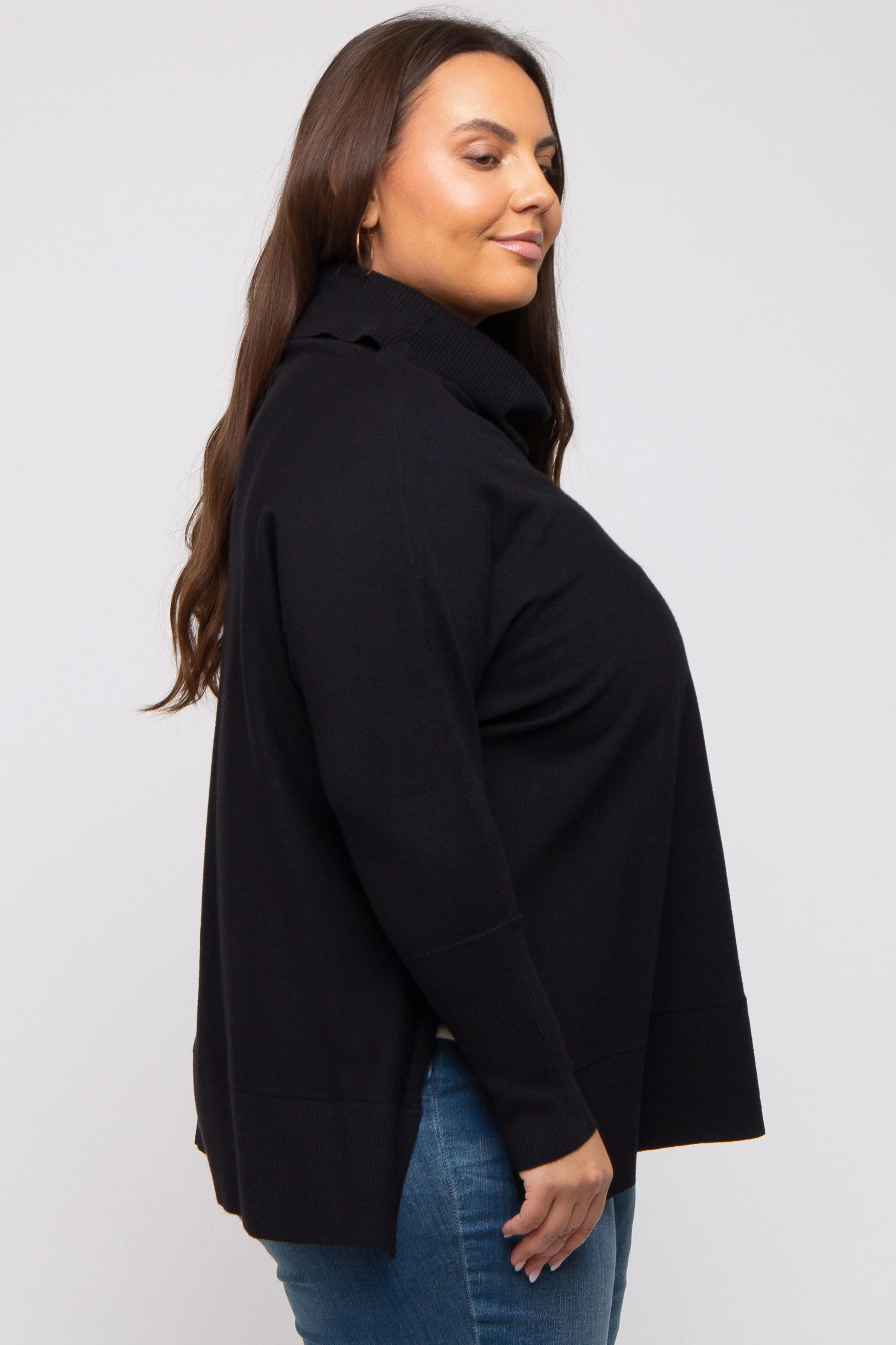 Black Cowl Neck Dolman Sleeve Plus Sweater sold by Pinkblush product image thumbnail 2