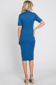 Blue Ribbed Mock Neck Fitted Midi Dress sold by Pinkblush
