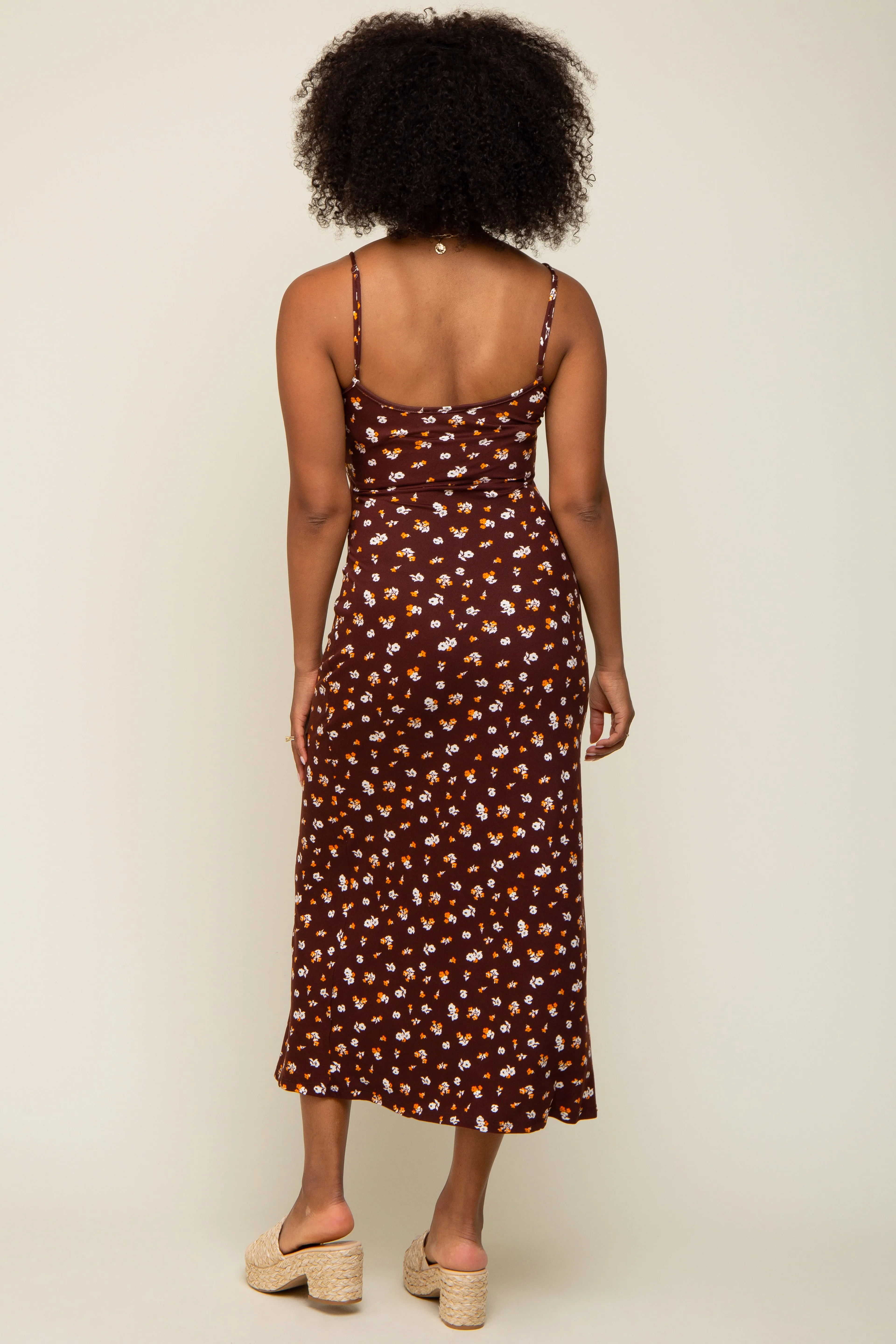 Brown Floral Sleeveless Midi Dress sold by Pinkblush product image thumbnail 3