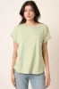 Light Olive Rolled Cuff Short Sleeve Top sold by Pinkblush