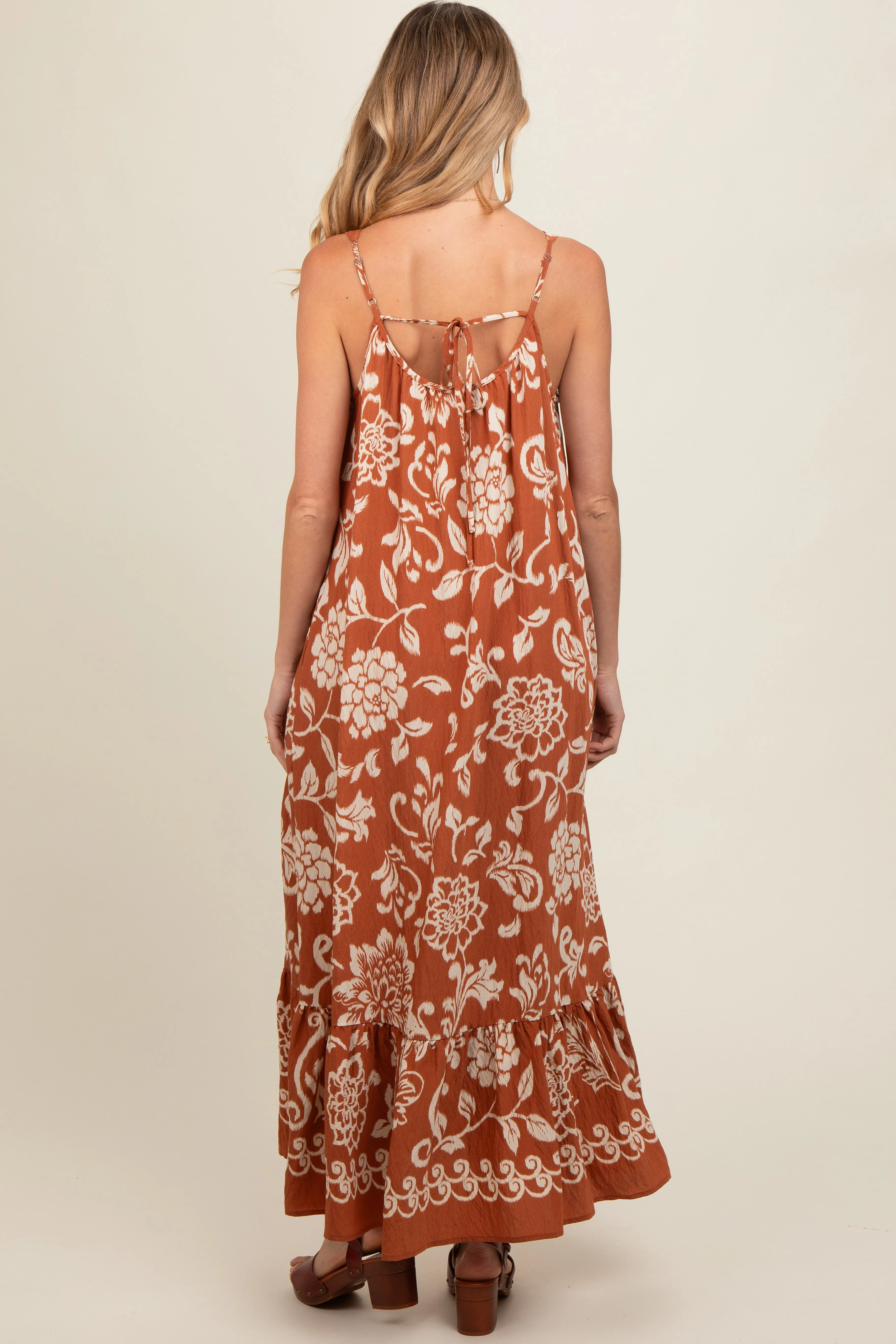 Rust Floral Tie Back Maternity Maxi Dress sold by Pinkblush product image thumbnail 3