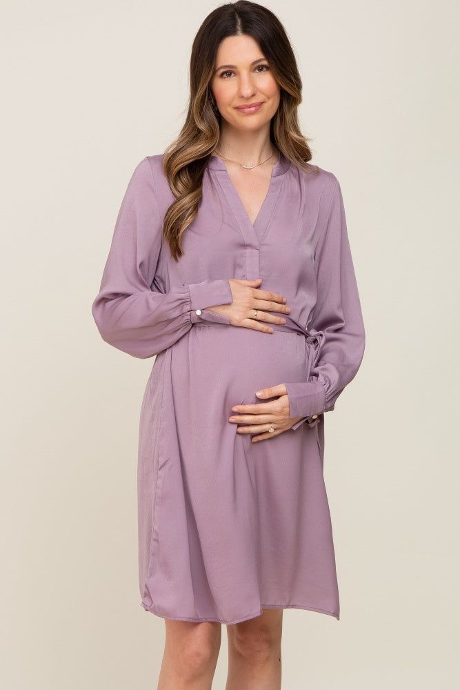 Lavender Silky Sash Tie Maternity Dress sold by Pinkblush