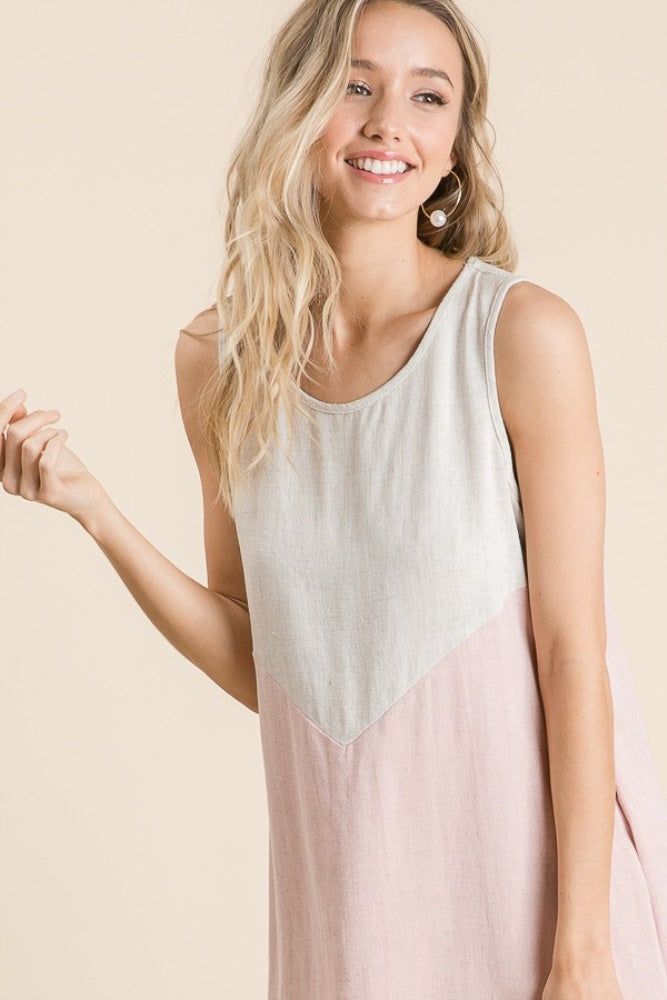 Pink Solid Linen Colorblock A Line Dress sold by Pinkblush product image thumbnail 2