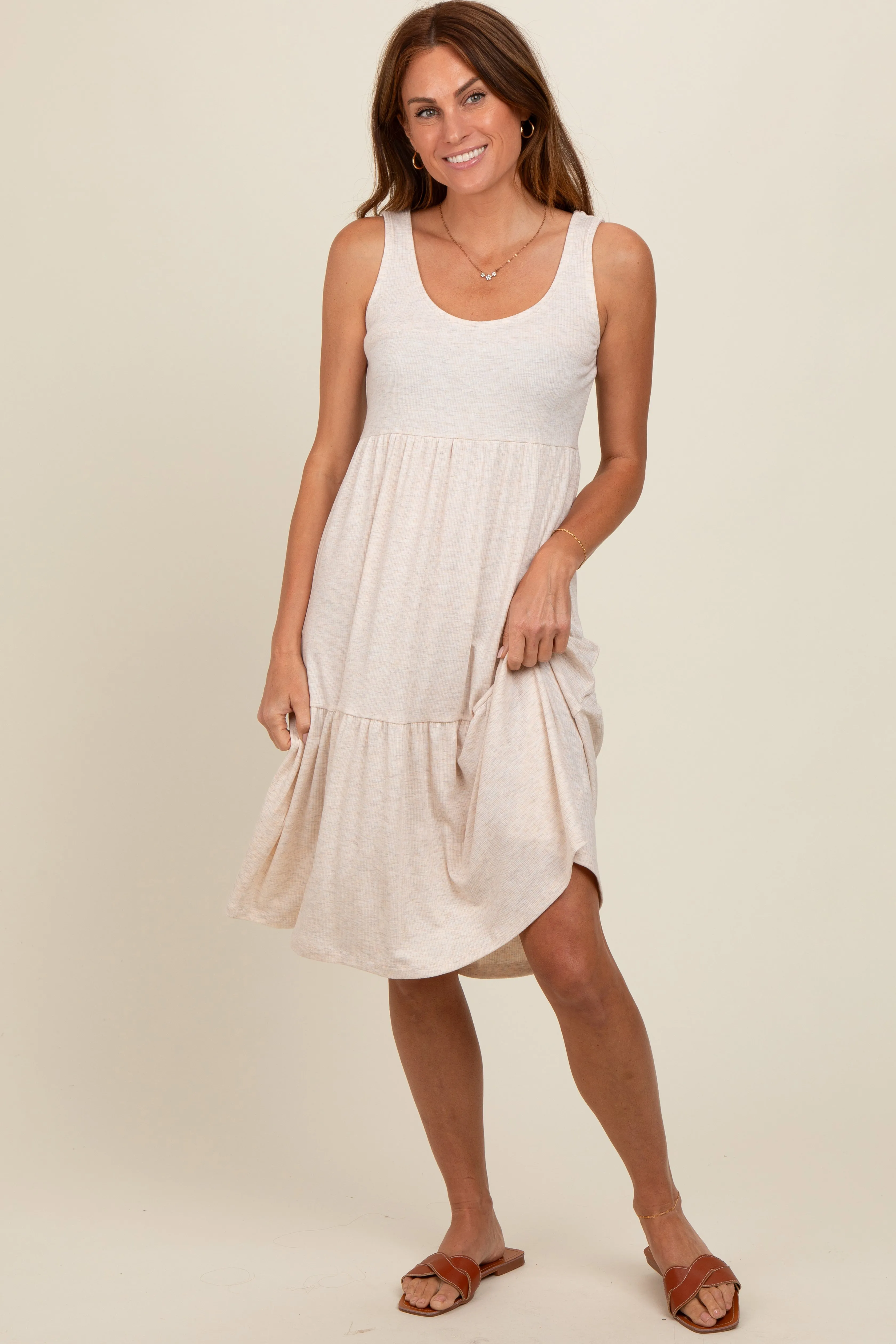 Beige Tiered Sleeveless Midi Dress sold by Pinkblush product image thumbnail 2
