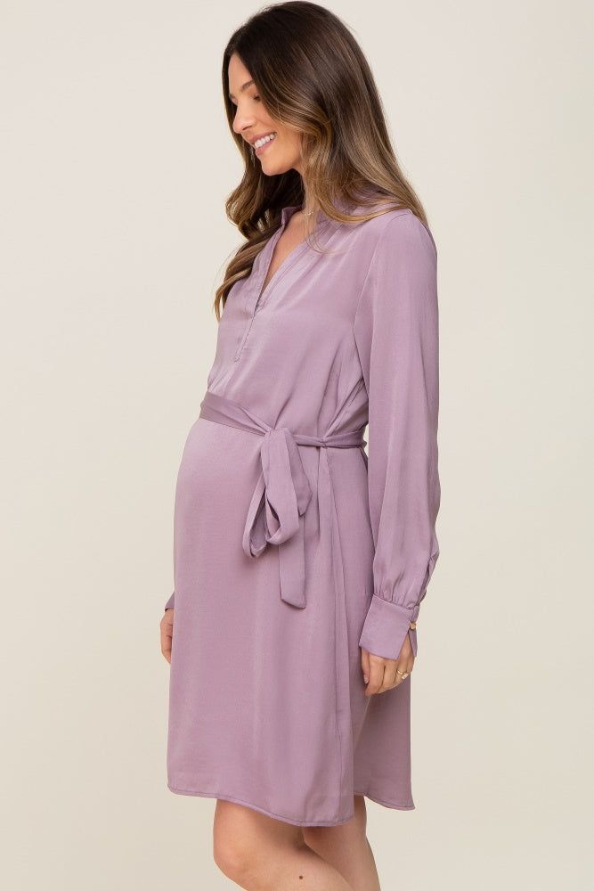 Lavender Silky Sash Tie Maternity Dress sold by Pinkblush product image thumbnail 2
