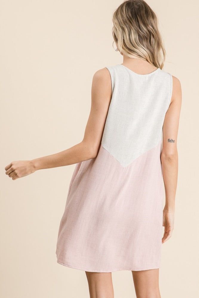Pink Solid Linen Colorblock A Line Dress sold by Pinkblush product image thumbnail 3