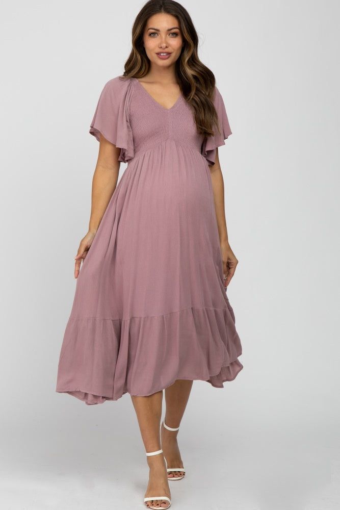 Lilac Smocked Ruffle Maternity Dress sold by Pinkblush product image thumbnail 2