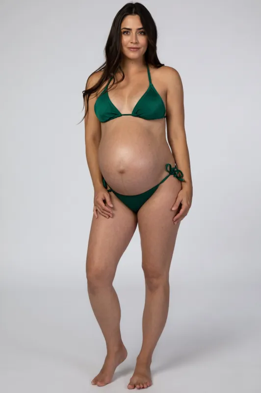 Green Halter Tie Bikini Maternity Set sold by Pinkblush