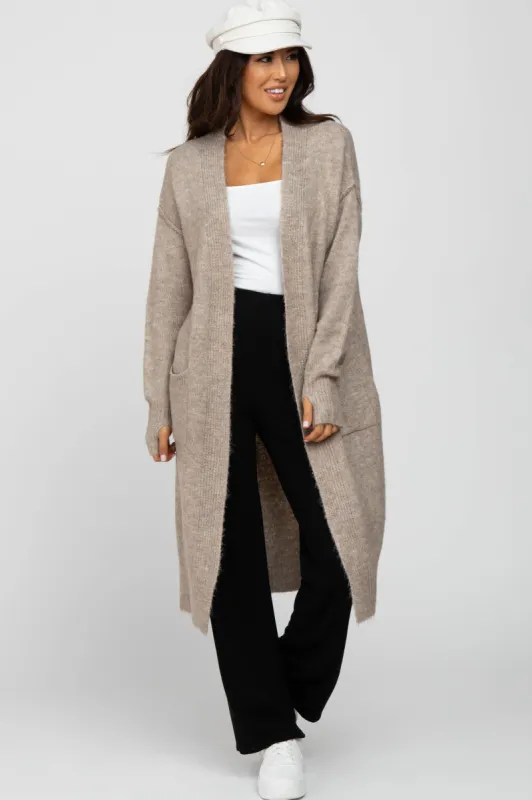 Taupe Long Chunky Knit Cardigan sold by Pinkblush