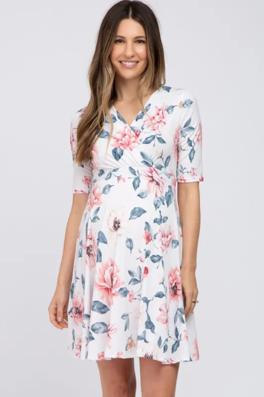 White Floral Maternity/Nursing Wrap Dress sold by Pinkblush