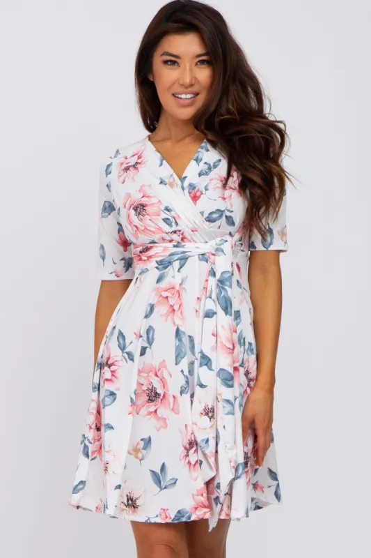 White Floral Nursing Wrap Dress sold by Pinkblush